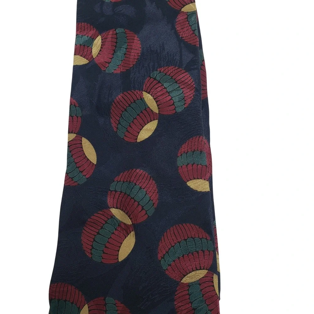 Zylos George Machado Mens Geometric‎ Silk Tie OS Navy Red Gold